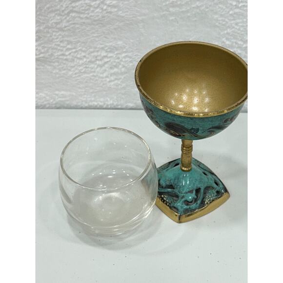 Vintage Enamel On Brass And Glass Insert Kiddish Cup Made in Israel - Picture 10 of 13